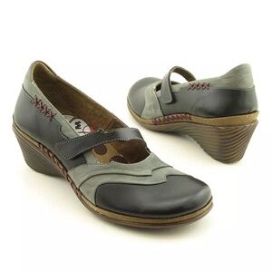 Romika Nahla Mary Jane Leather Wedges Shoes Clogs Womens Size 8 EU39 Black Gray